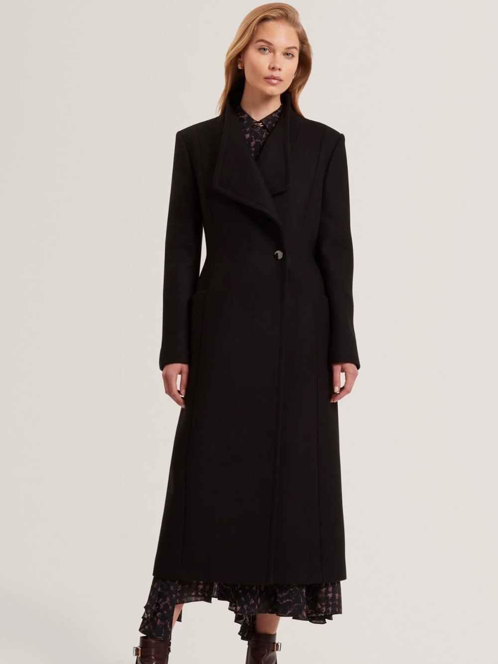 Ted Baker Mindee Double Faced Wool Long Wrap Coat Black US 10 NWT